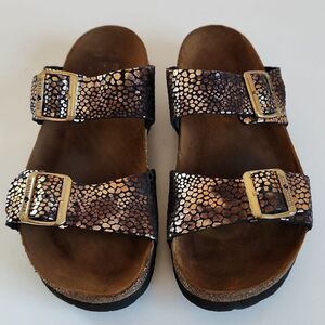 Haflinger Women's Andrea Sandal Copper Black Snake Print Size 39
